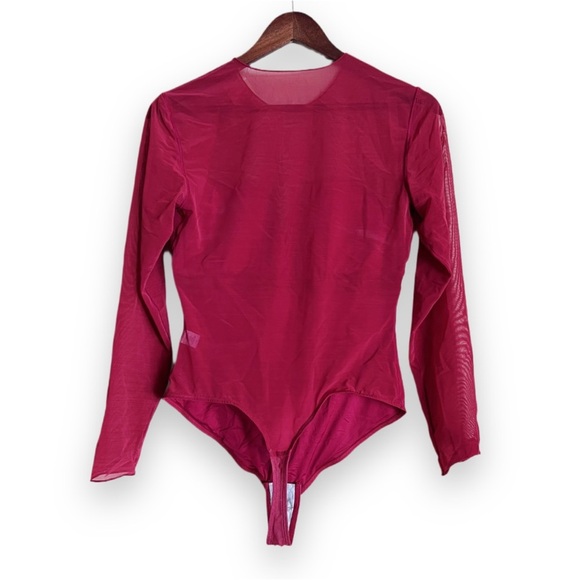 XL Popilush Red Shapewear Illusion Mesh Long Sleeve Tummy Control Bodysuit - Picture 8 of 10